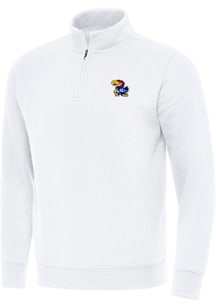 Antigua Kansas Jayhawks Mens White Victory Long Sleeve Qtr Zip Pullover
