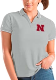 Antigua Nebraska Cornhuskers Womens Grey Affluent Short Sleeve Polo Shirt