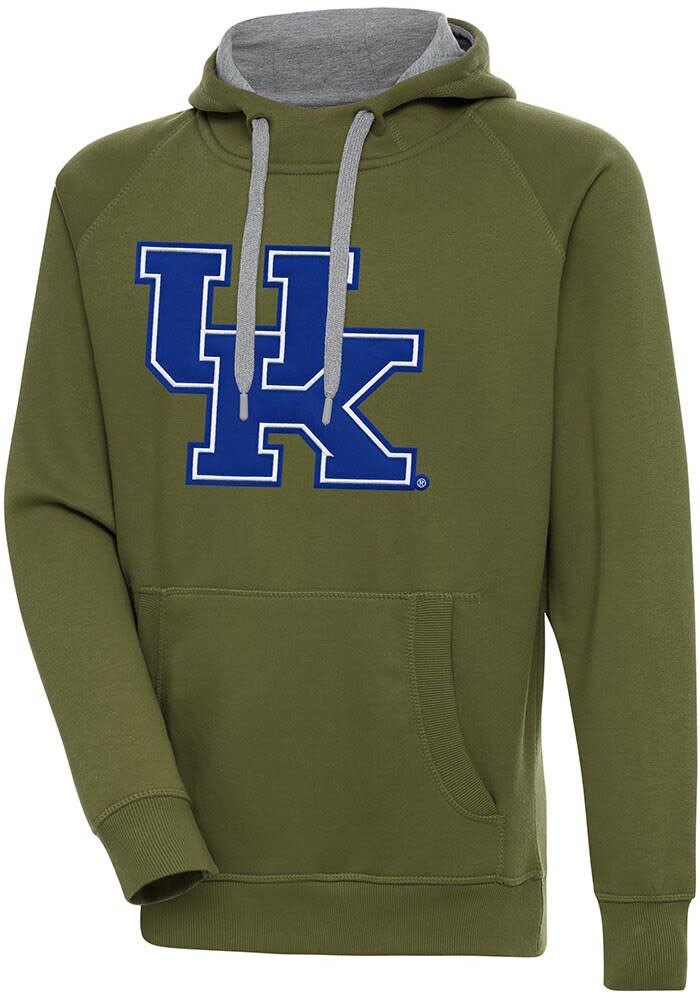 Antigua Kentucky Wildcats Mens Olive Full Front Victory Long Sleeve Hoodie