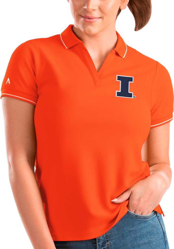 Antigua Illinois Fighting Illini Womens Orange Affluent Short Sleeve Polo Shirt
