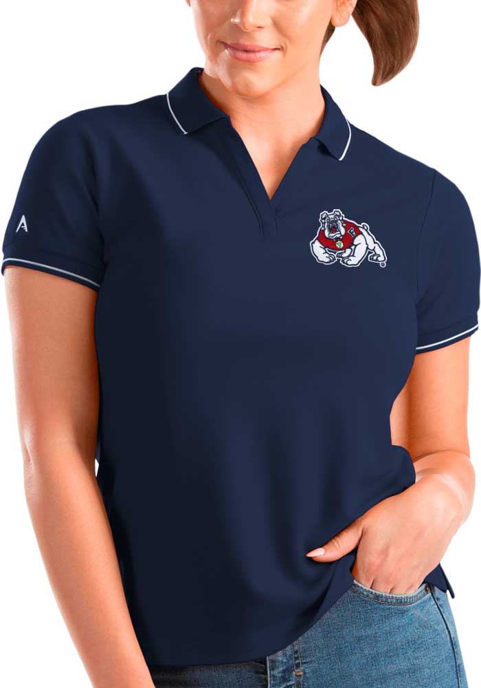Antigua Fresno State Bulldogs Womens Navy Blue Affluent Short Sleeve Polo Shirt