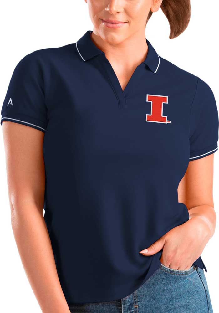 Antigua Illinois Fighting Illini Womens Navy Blue Affluent Short Sleeve Polo Shirt