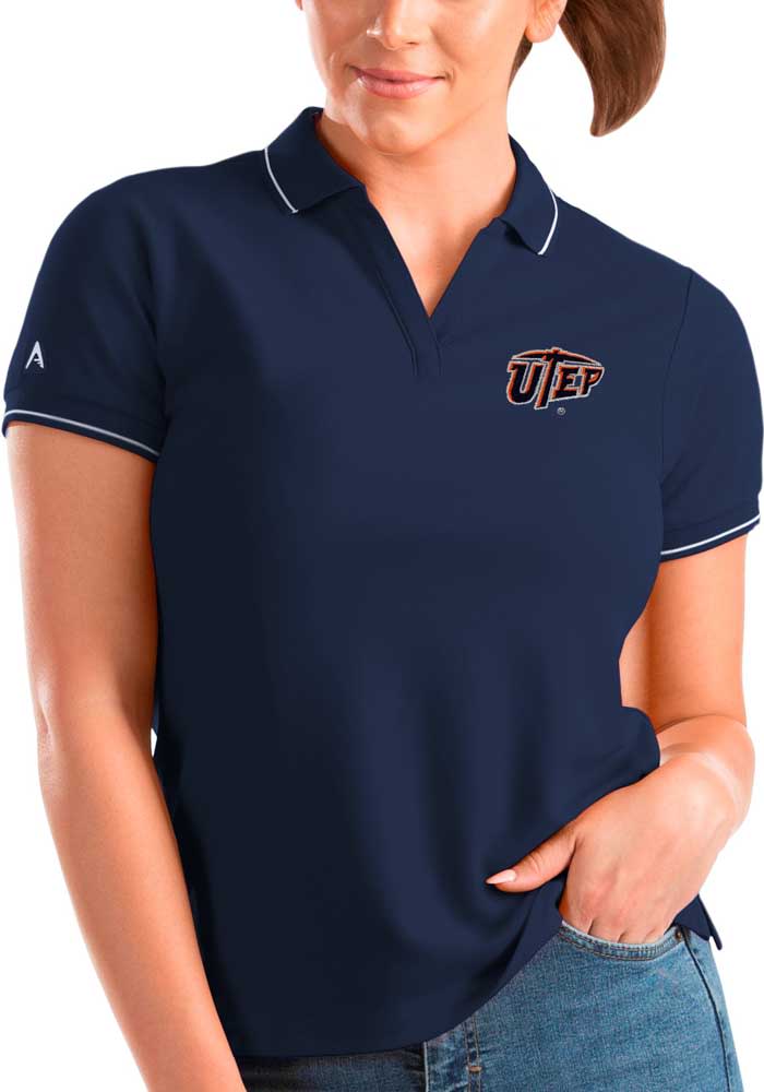 Antigua UTEP Miners Womens Navy Blue Affluent Short Sleeve Polo Shirt