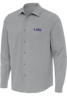 Antigua LSU Tigers Mens Grey Exposure Long Sleeve Dress Shirt