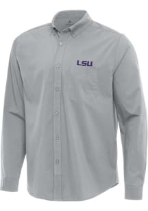 Antigua LSU Tigers Mens Grey Flight Long Sleeve Dress Shirt