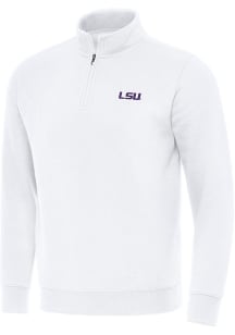 Antigua LSU Tigers Mens White Victory Long Sleeve Qtr Zip Pullover