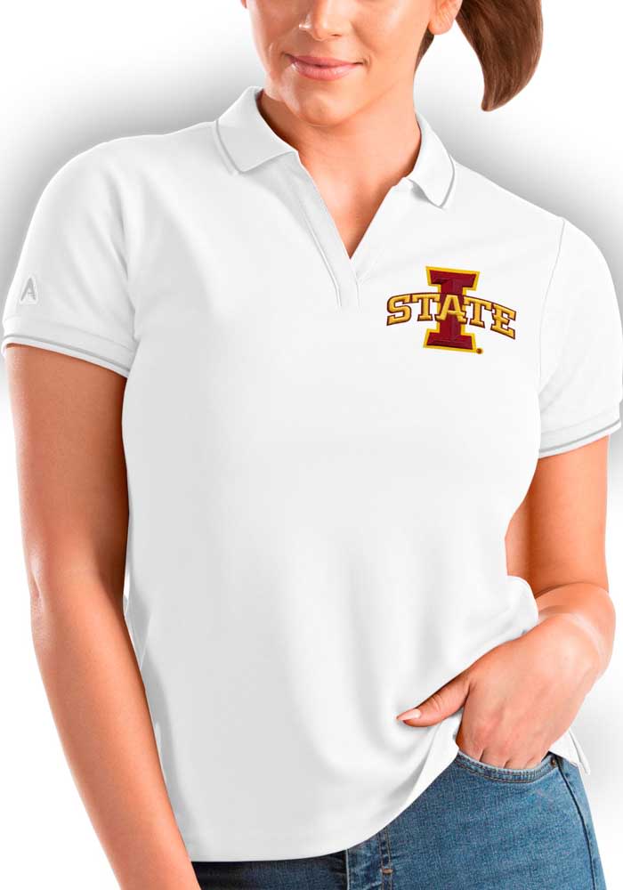 Antigua Iowa State Cyclones Womens White Affluent Short Sleeve Polo Shirt