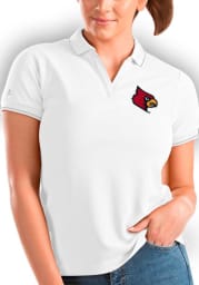 Antigua Louisville Cardinals Womens White Affluent Short Sleeve Polo Shirt