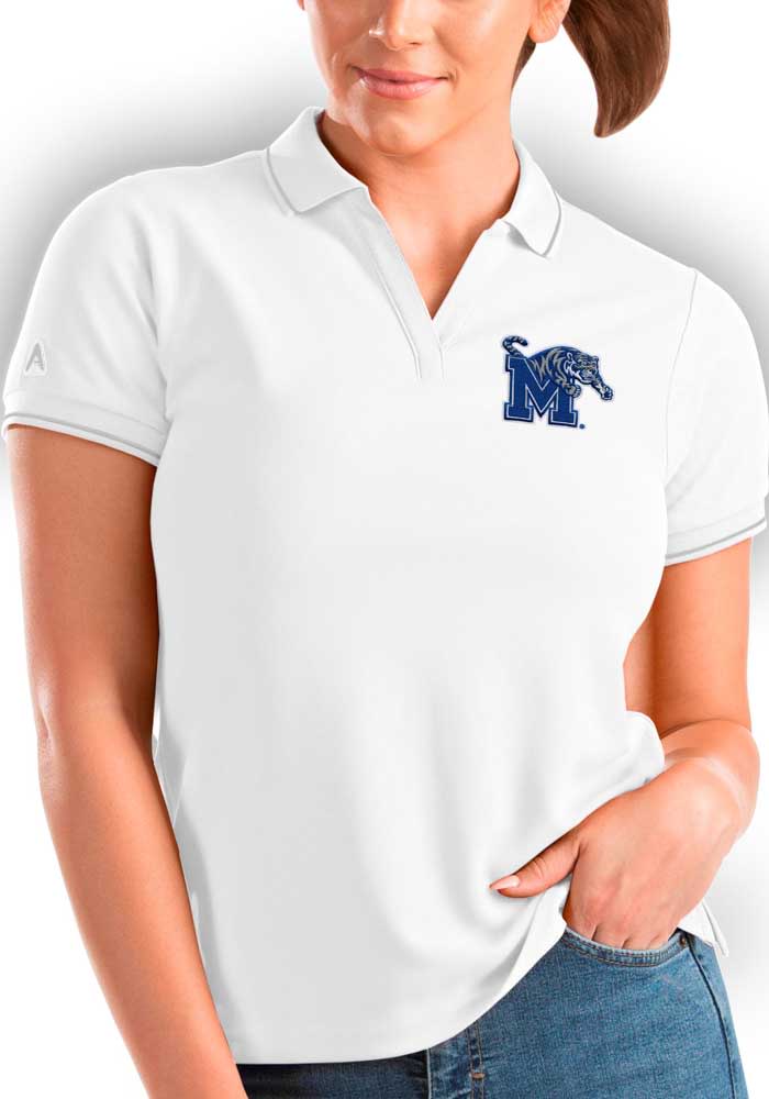 Antigua Memphis Tigers Womens White Affluent Short Sleeve Polo Shirt