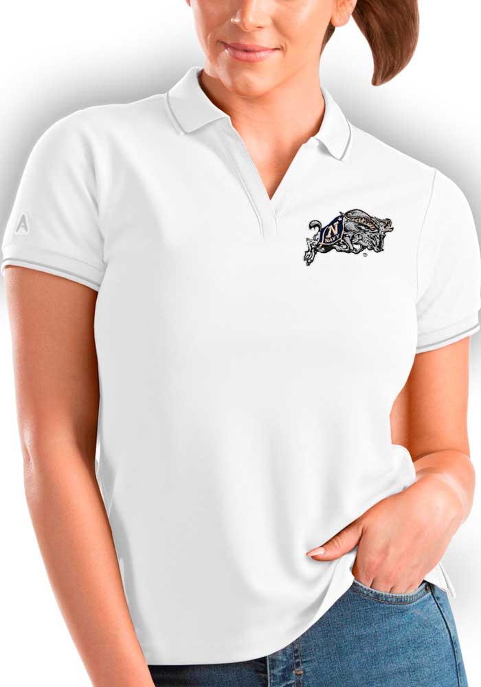 Antigua Navy Midshipmen Womens White Affluent Short Sleeve Polo Shirt