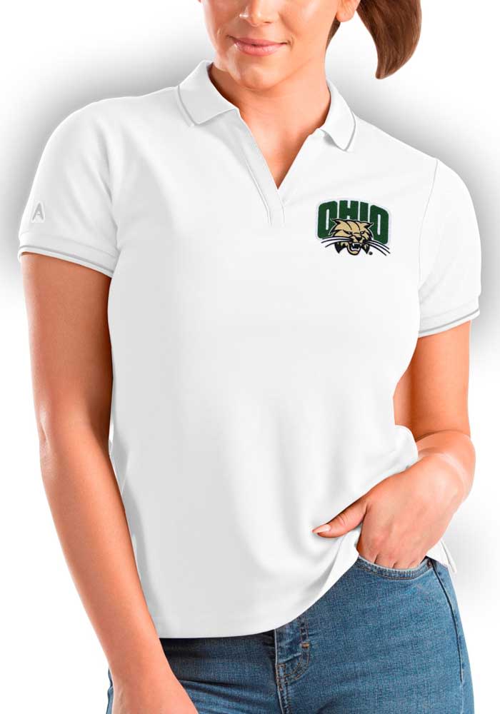 Antigua Ohio Bobcats Womens White Affluent Short Sleeve Polo Shirt