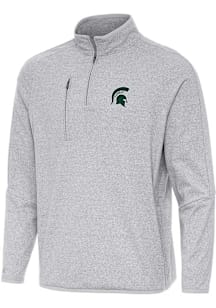 Antigua Michigan State Spartans Mens Grey Certain Long Sleeve Qtr Zip Pullover