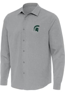 Mens Michigan State Spartans Grey Antigua Exposure Long Sleeve Dress Shirt