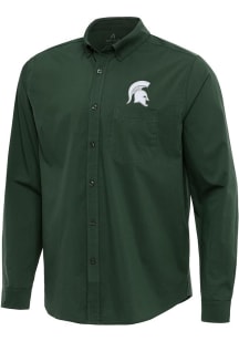 Mens Michigan State Spartans Green Antigua Flight Long Sleeve Dress Shirt