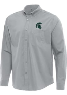 Mens Michigan State Spartans Grey Antigua Flight Long Sleeve Dress Shirt