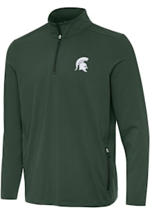 Antigua Michigan State Spartans Mens Green Perilous Long Sleeve Qtr Zip Pullover