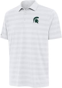 Mens Michigan State Spartans White Antigua Tunnel Short Sleeve Polo Shirt