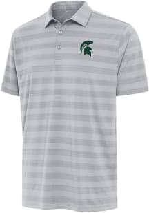 Mens Michigan State Spartans Grey Antigua Tunnel Short Sleeve Polo Shirt