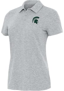 Womens Michigan State Spartans Grey Antigua Matter Short Sleeve Polo Shirt