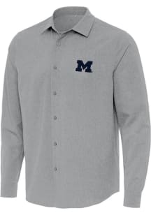 Mens Michigan Wolverines Grey Antigua Exposure Long Sleeve Dress Shirt