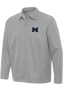 Mens Michigan Wolverines Grey Antigua Pivot Light Weight Jacket