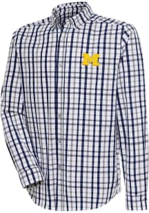 Mens Michigan Wolverines Navy Blue Antigua Tending Long Sleeve Dress Shirt