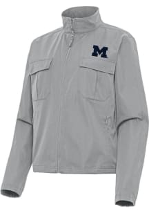 Womens Michigan Wolverines Grey Antigua Even Par Light Weight Jacket