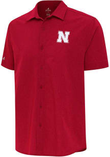 Antigua Nebraska Cornhuskers Mens Red Activate Short Sleeve Dress Shirt