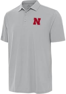 Mens Nebraska Cornhuskers Grey Antigua Era Short Sleeve Polo Shirt