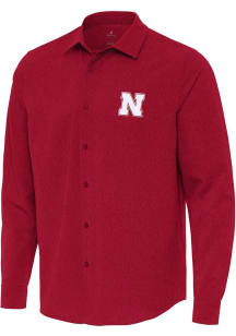 Mens Nebraska Cornhuskers Red Antigua Exposure Long Sleeve Dress Shirt