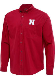 Mens Nebraska Cornhuskers Red Antigua Flight Long Sleeve Dress Shirt