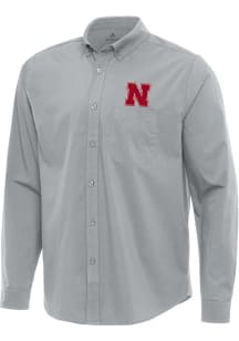 Mens Nebraska Cornhuskers Grey Antigua Flight Long Sleeve Dress Shirt