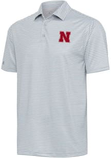 Mens Nebraska Cornhuskers Grey Antigua Skills Short Sleeve Polo Shirt