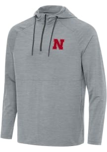 Mens Nebraska Cornhuskers Grey Antigua Spikes Qtr Zip Pullover