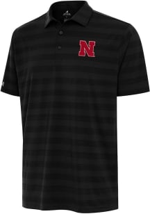 Mens Nebraska Cornhuskers Black Antigua Tunnel Short Sleeve Polo Shirt