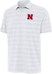 Mens Nebraska Cornhuskers White Antigua Tunnel Short Sleeve Polo Shirt