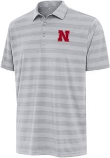 Mens Nebraska Cornhuskers Grey Antigua Tunnel Short Sleeve Polo Shirt