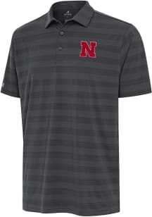 Mens Nebraska Cornhuskers Grey Antigua Tunnel Short Sleeve Polo Shirt