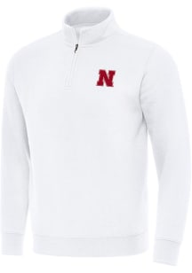 Mens Nebraska Cornhuskers White Antigua Victory Qtr Zip Pullover