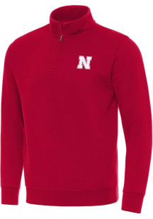Mens Nebraska Cornhuskers Red Antigua Victory Qtr Zip Pullover