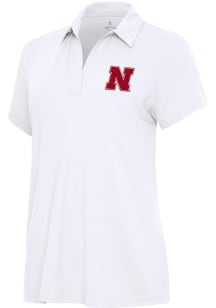 Womens Nebraska Cornhuskers White Antigua Era Short Sleeve Polo Shirt