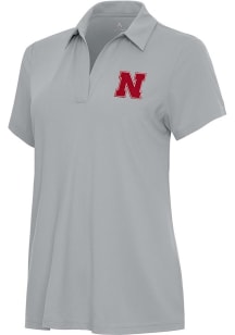 Womens Nebraska Cornhuskers Grey Antigua Era Short Sleeve Polo Shirt