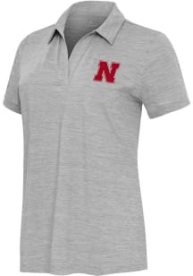 Womens Nebraska Cornhuskers Grey Antigua Layout Short Sleeve Polo Shirt