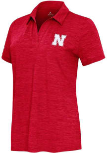 Womens Nebraska Cornhuskers Red Antigua Layout Short Sleeve Polo Shirt