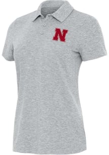 Womens Nebraska Cornhuskers Grey Antigua Matter Short Sleeve Polo Shirt