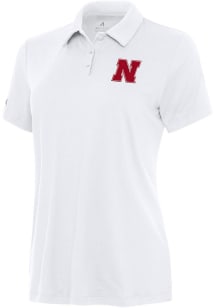 Womens Nebraska Cornhuskers White Antigua Reprocess Recycled Short Sleeve Polo Shirt