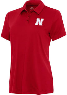 Womens Nebraska Cornhuskers Red Antigua Reprocess Recycled Short Sleeve Polo Shirt