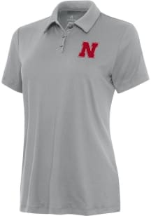 Womens Nebraska Cornhuskers Grey Antigua Reprocess Recycled Short Sleeve Polo Shirt