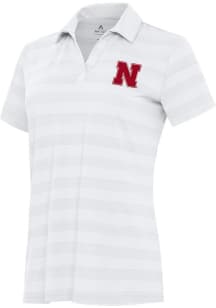 Womens Nebraska Cornhuskers White Antigua Tunnel Short Sleeve Polo Shirt