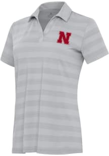 Womens Nebraska Cornhuskers Grey Antigua Tunnel Short Sleeve Polo Shirt